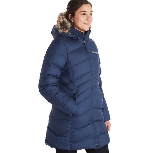 Marmot Montreal Womens Hooded Faux-Fur-Trim Midnight Navy Parka